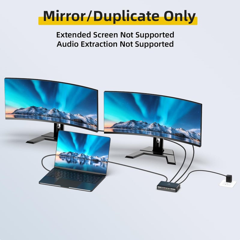 SHERRIVA موزع HDMI 8K 1x2 – 1 مدخل 2 مخرج، 8K@60Hz، 4K@240Hz (DSC)، HDCP 2.3، 48Gbps، EDID، تقليل الحجم التلقائي، شاشات مكررة/مرآة، متوافق مع شاشتَيْن مزدوجتين، تلفاز، PS5، مكبر صوت - Image 3